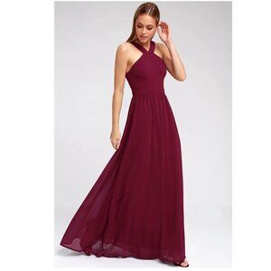 Lulus Air of Romance Chiffon Long Maxi Dress in Burgundy Size S